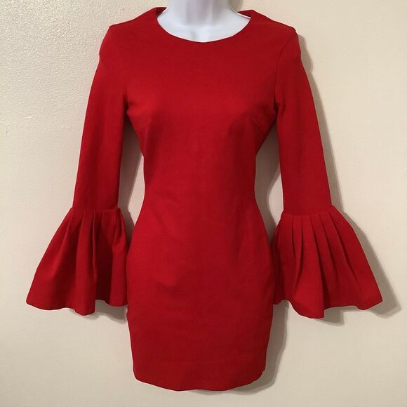 Lulus Double Flair Sleeve Bodycon Holiday Party New Years Statement Red Dress XS - Picture 1 of 11